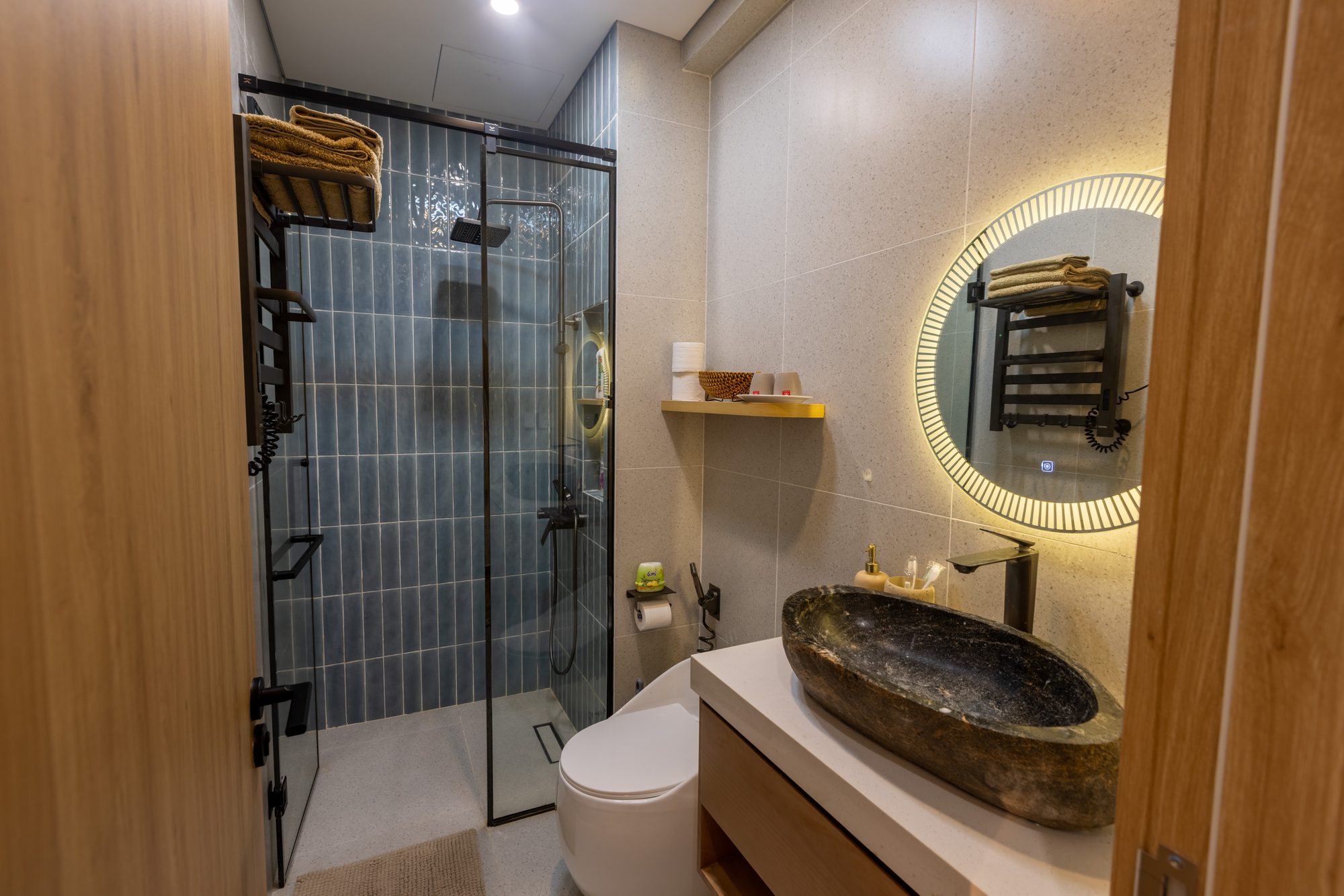 Bathroom with gold accents