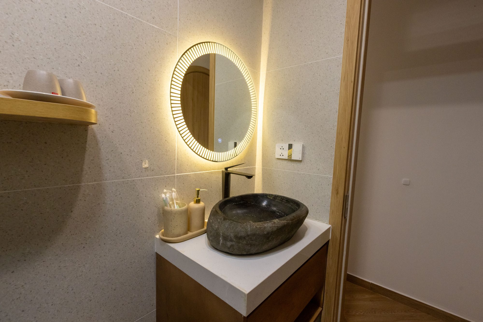 Small bathroom with stone sink