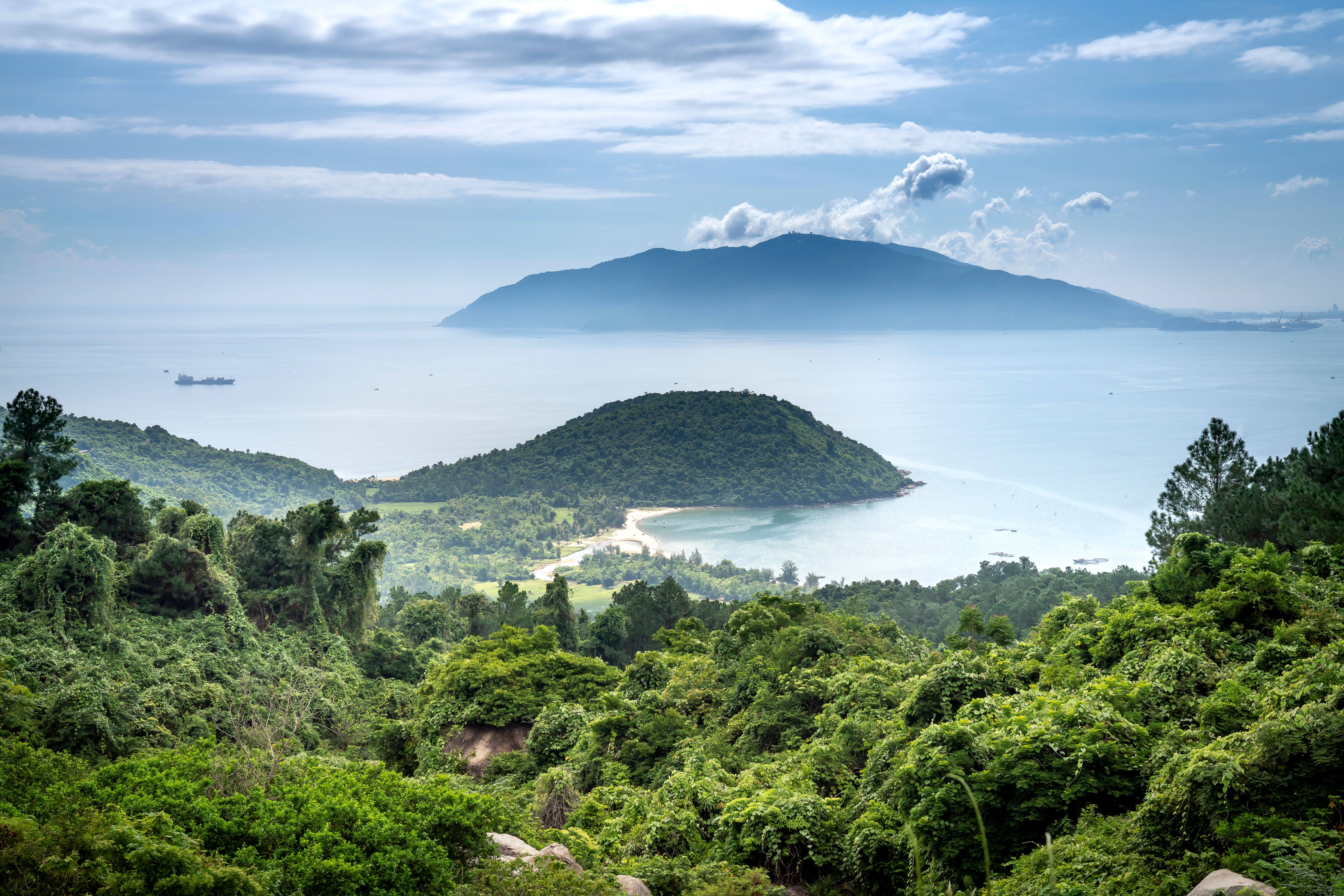 Lush green hills and bay near Da Nang