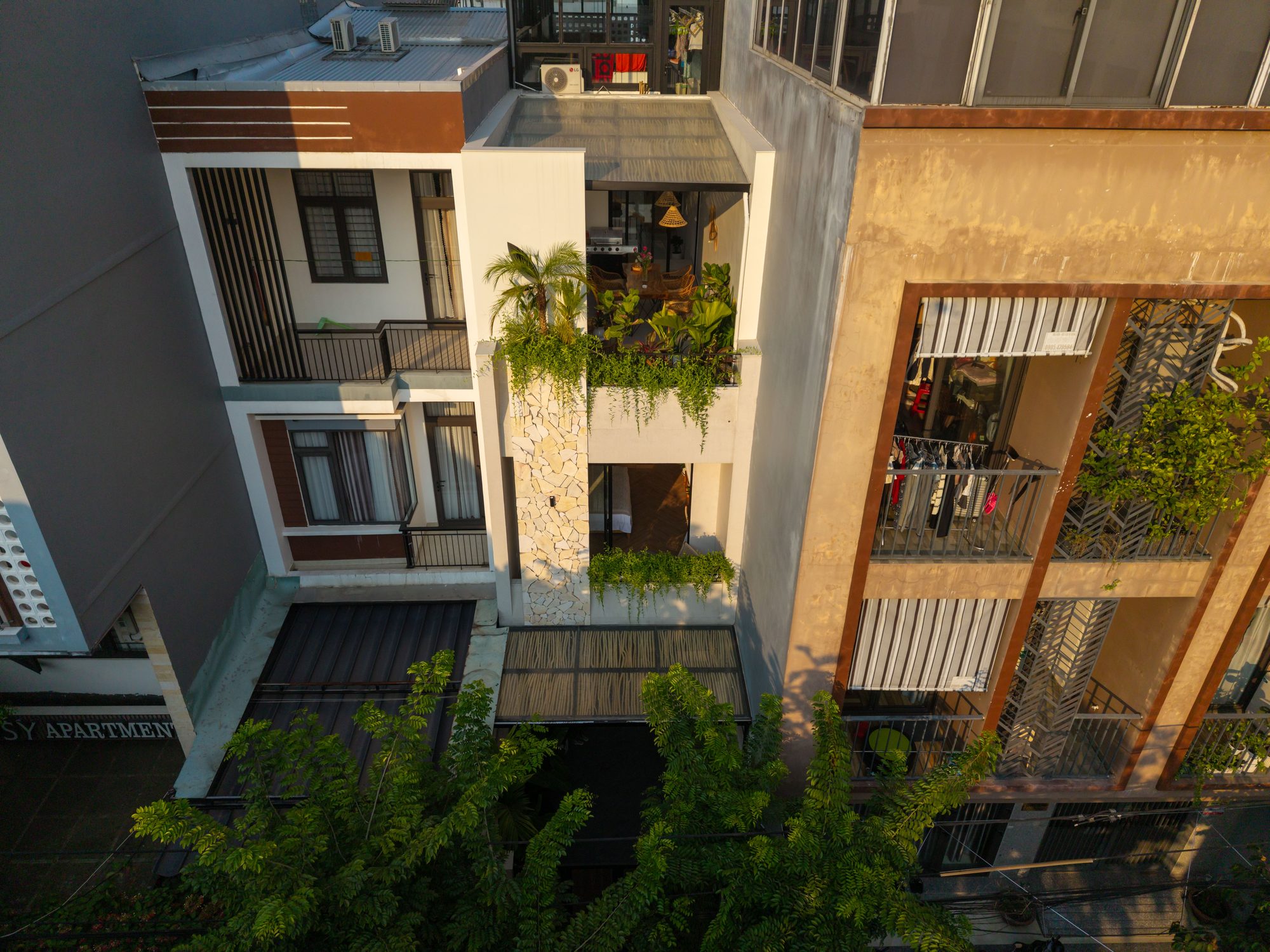 Drone view of villa facade
