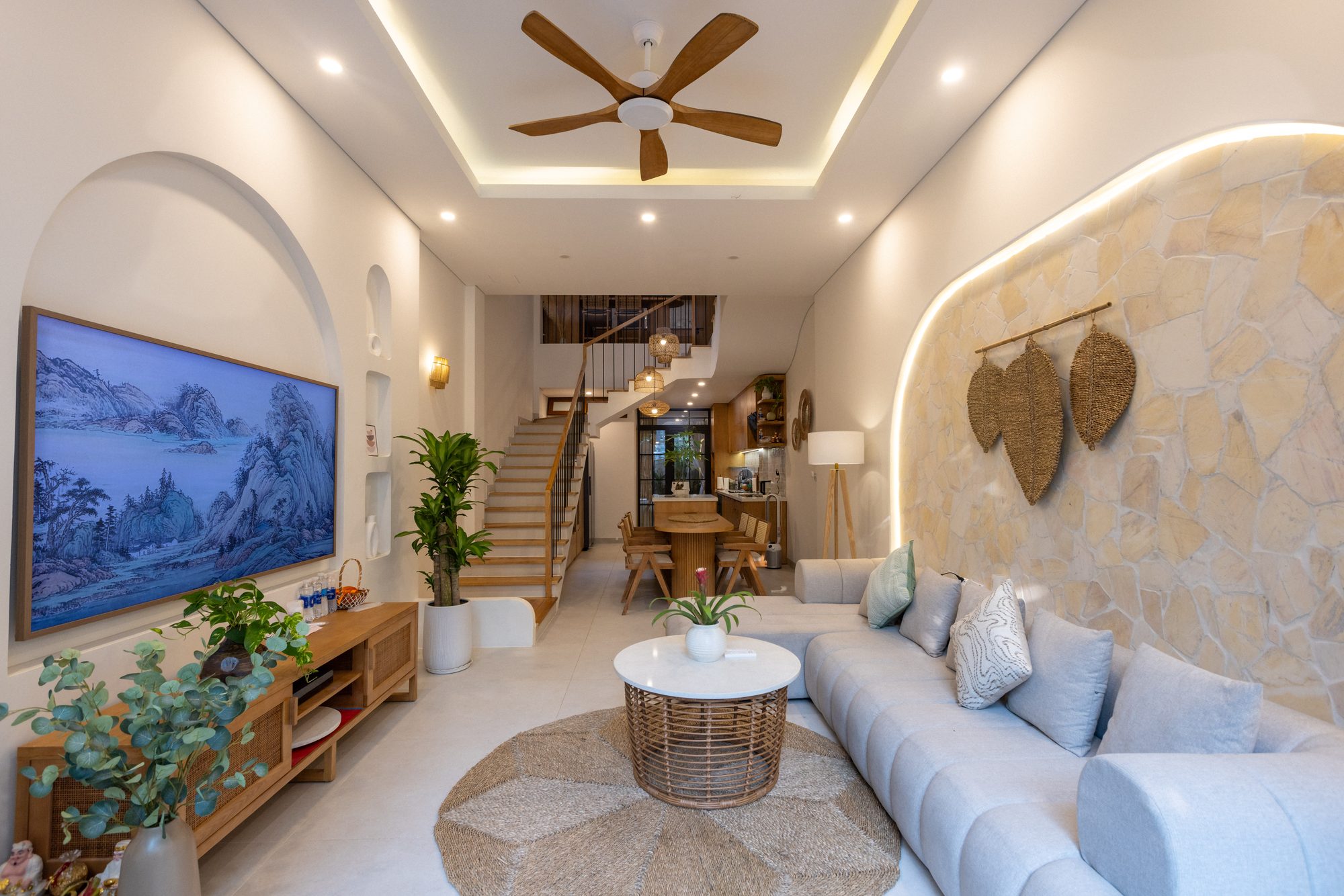 Living room with mountain art TV