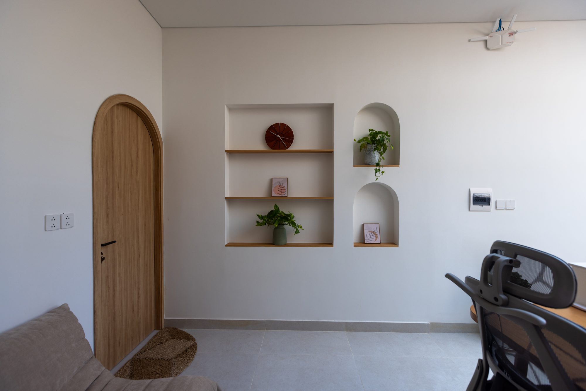 Workspace with shelves